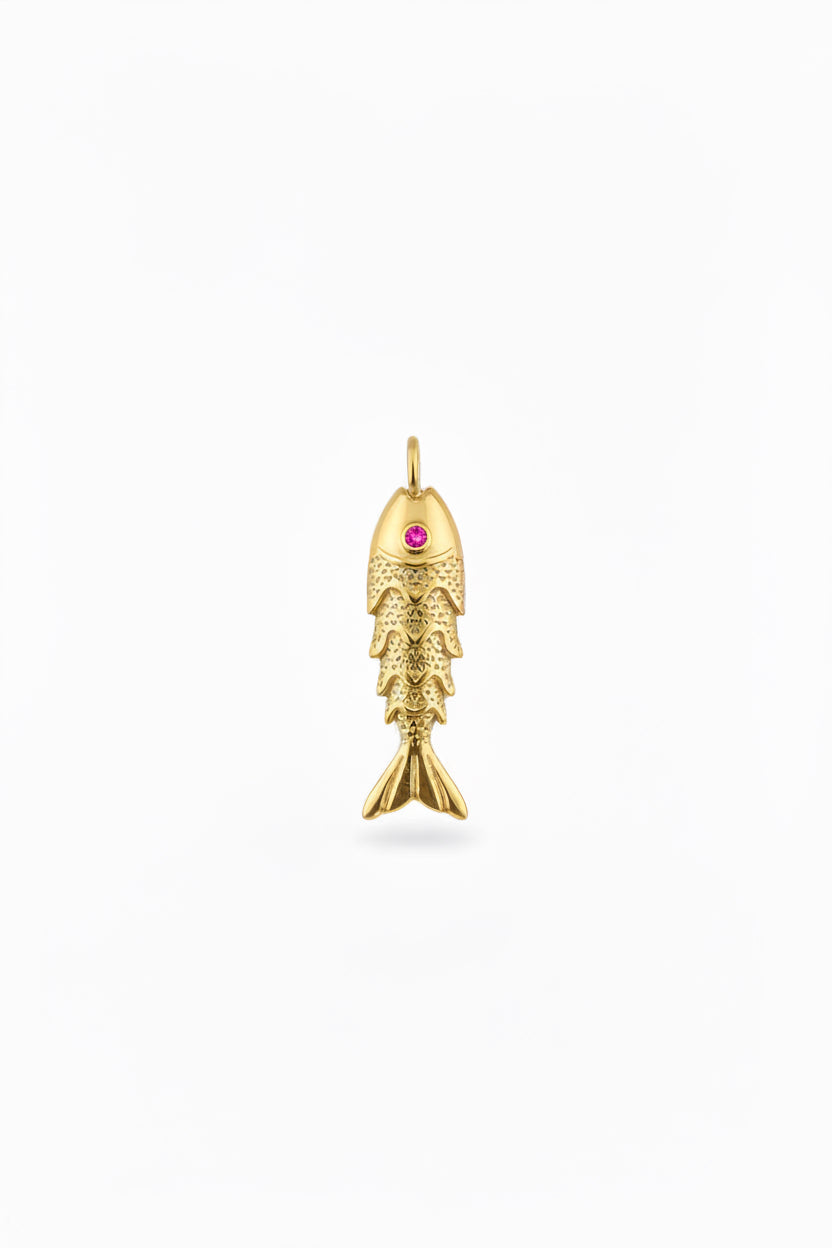 Gold fish with coloured gem