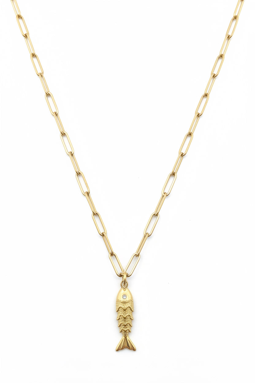 Gold fish with coloured gem