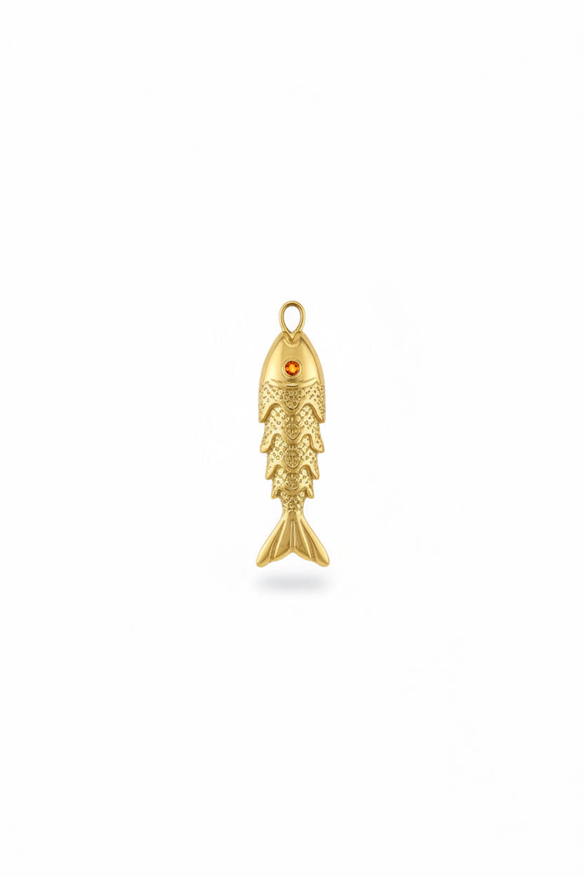 Gold fish with coloured gem